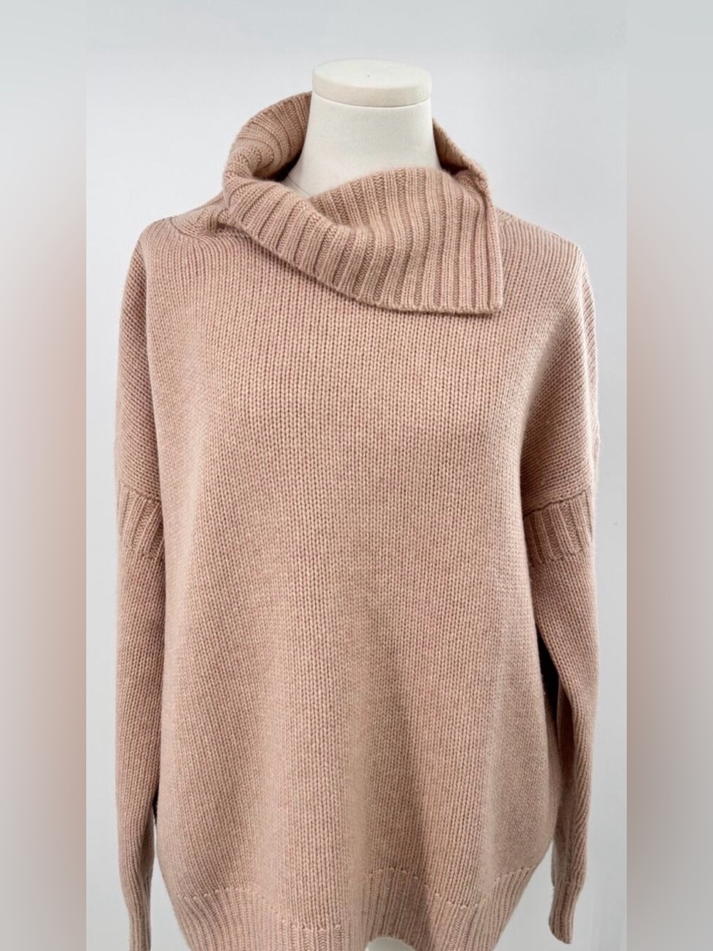 AllSaints 100% Cashmere Funnel Neck Sweater Beige Pink Oversized M